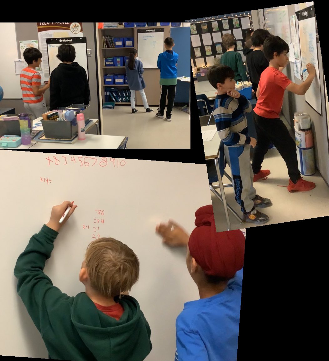 Grade 4/5s working together on BTC tasks. The conversations, reasoning, revising ideas, estimates, predictions &amp; theories is so interesting to observe &amp; empowering for Ss. Making thinking visible, celebrated and shared. 
#buildingthinkingclassrooms <a href="/beg_RETSD/">Bertrun E. Glavin School</a>