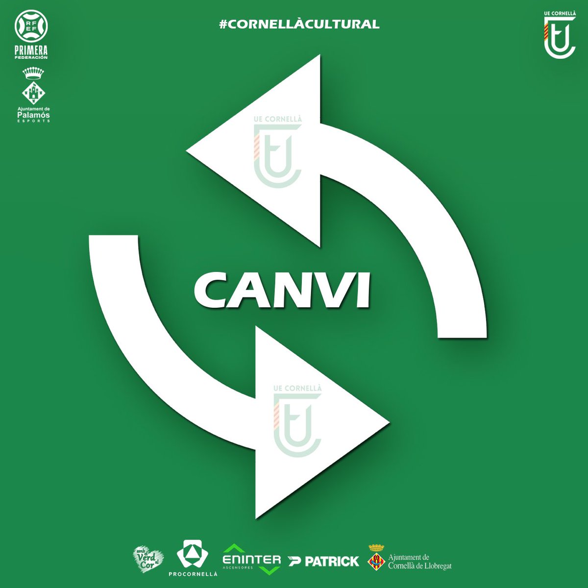 ⏱️ 71’ | 1️⃣-2️⃣ | 🔄 Doble canvi a la @ue_cornella: ➡️ José Mas ➡️ Pol Montesinos ⬅️ Robert Simón ⬅️ Kike López #CornellàCultural 🟢