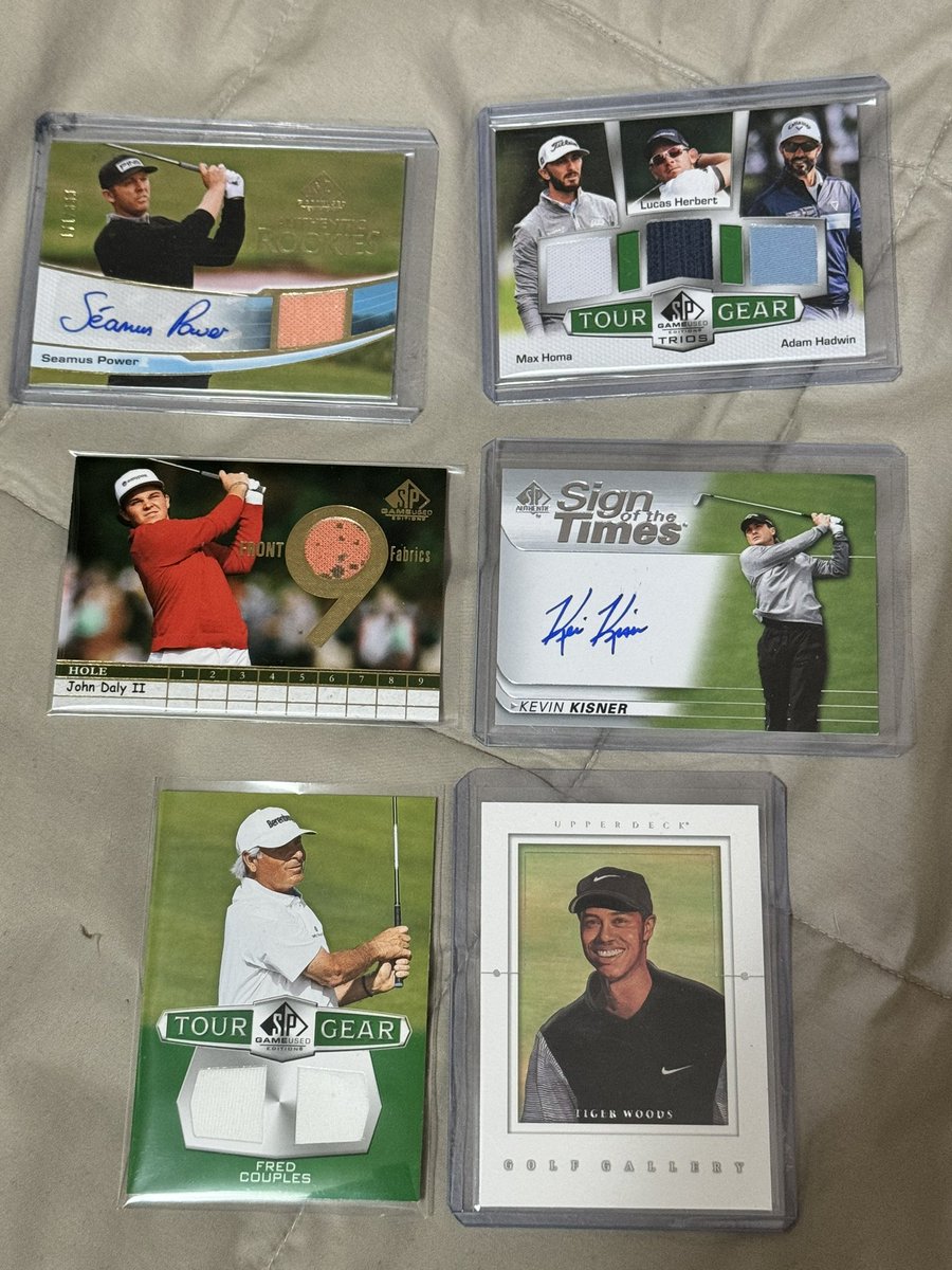 🏌🏼‍♂️ Major Weekend Golf Sale! 🏌🏼‍♂️ Please see prices below: Seamus Power RPA - $69 shipped Triple Tour Gear - $27 shipped John Daly II Front 9 Fabrics - $18 shipped Kisner SOTT auto - $14 shipped Fred Couples Tour Gear - $12 shipped Tiger Woods Golf Gallery - $23 shipped