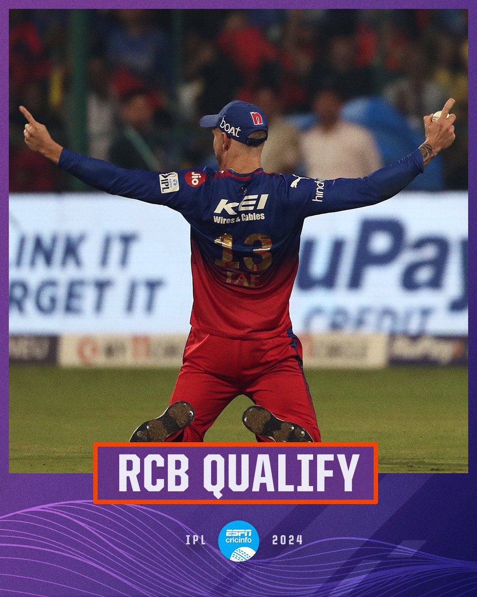 cricinfo's tweet photo. THE DREAM'S ALIVE, BENGALURU

🔗https://t.co/1y7EGj5Wqz | #RCBvCSK | #IPL2024 https://t.co/WILCnwUVd0