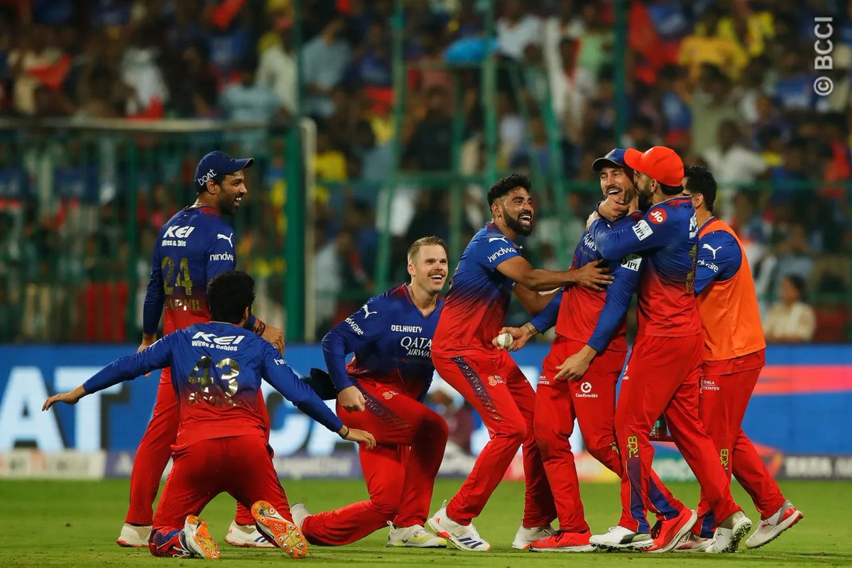 RCB INTO THE PLAYOFFS Royal Challengers Bengaluru's #IPL2024 fairytale continues. They storm into the playoffs and send defending champions Chennai Super Kings crashing out. RCB 218/5 in 20 overs beat CSK 191/7 in 20 overs. RCB win by 27 runs and qualify for playoffs with