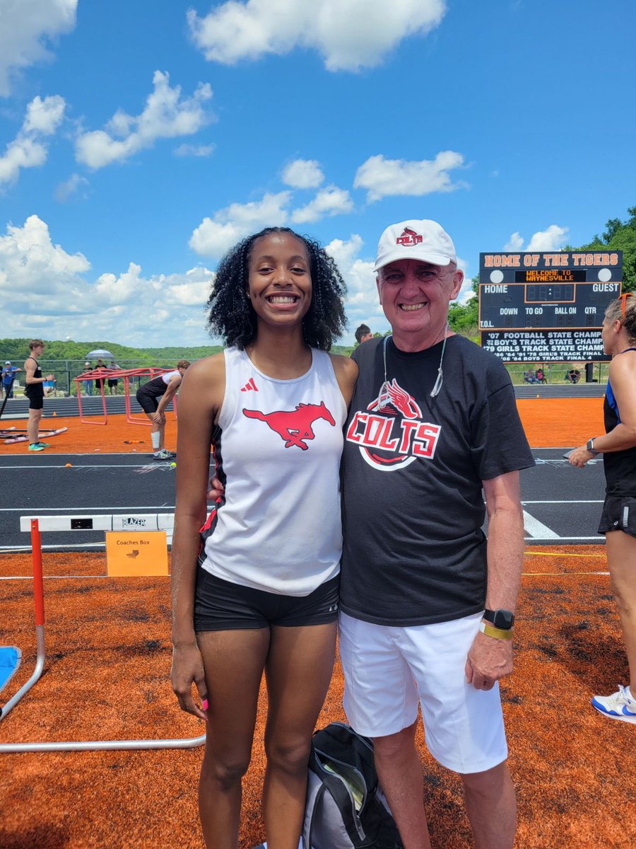Way to go, Aziza (and Coach Cary)! 2nd place in the triple jump to qualify for State!