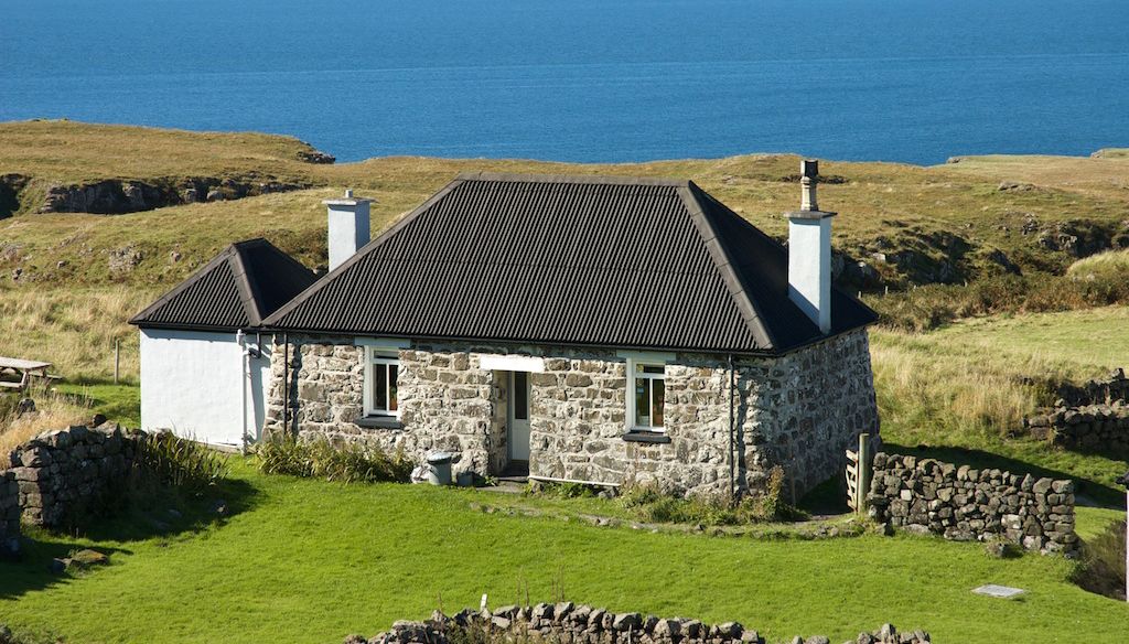 Gray stone cottage on the Isle of Skye, Scotland. NMP.