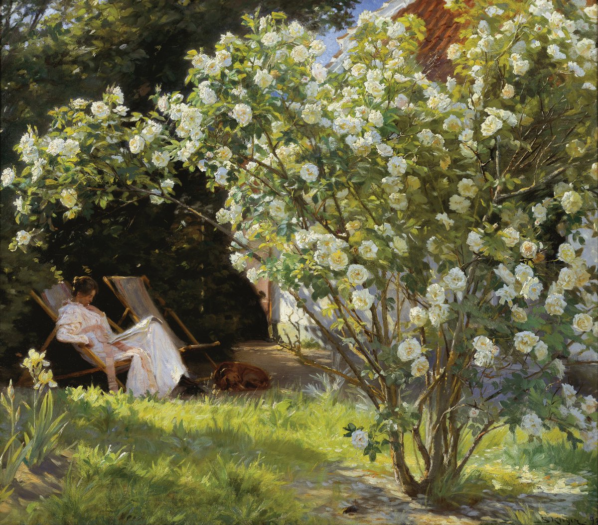 🎨Peder Severin Krøyer (1851-1909) 'Roses. Marie Krøyer seated in the Deckchair in the Garden by Mrs Bendsen's House', 1893