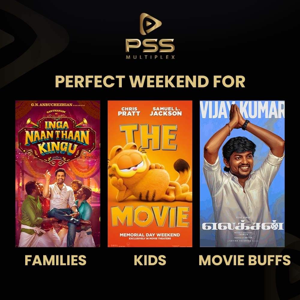 Gear up for the amazing weekend at PSS Multiplex, Tirunelveli. Book your tickets and enjoy your holiday with us. #pssmultiplex #tirunelveli #weekend #election #inganaanthaankingu #garfield