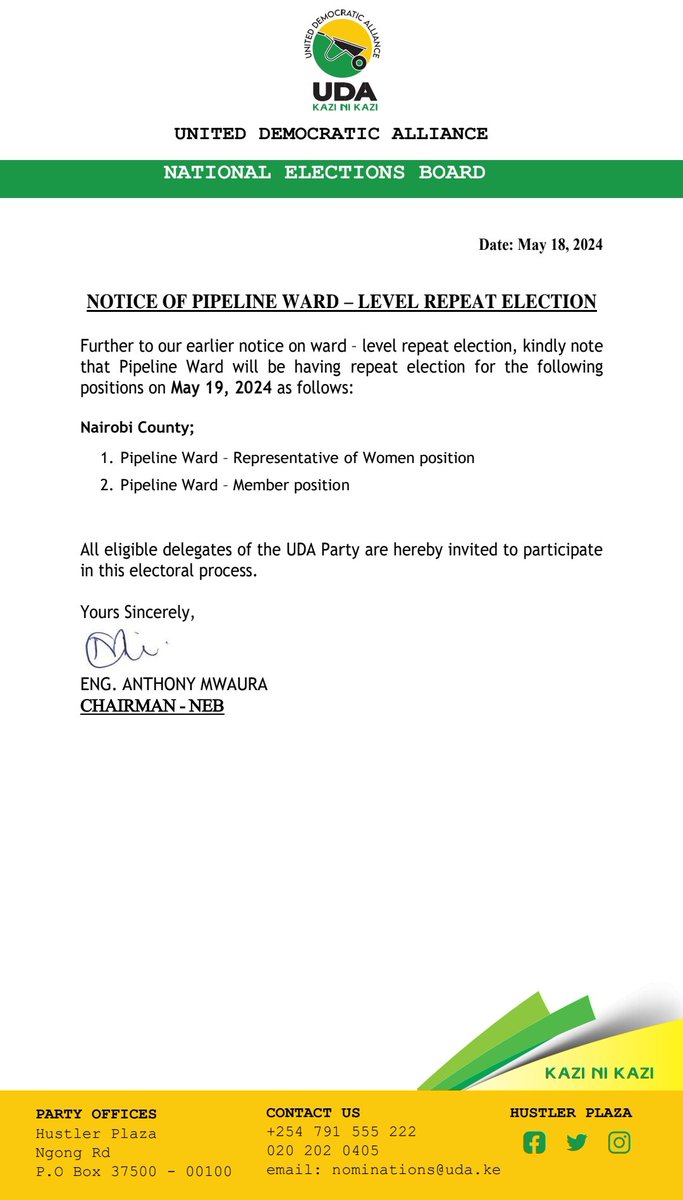 Notice: Pipeline Ward