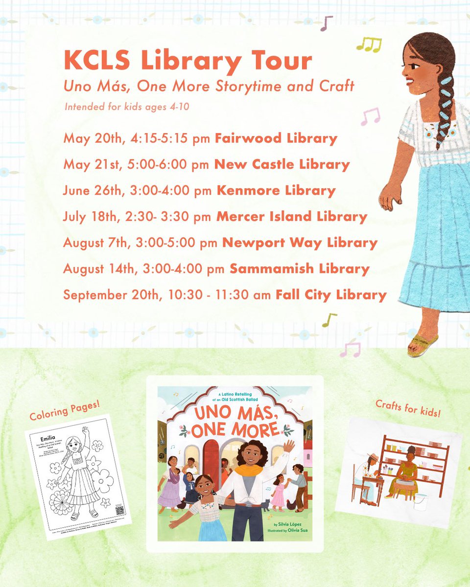 In collaboration with the King County Library System, I will be doing seven craft &amp; storytime events! 📚🎶

I will be reading aloud “Uno Más, One More” by Silvia Lopez, leading a craft and sharing my cut paper illustration process. 

#libraryevents #seattlevents
