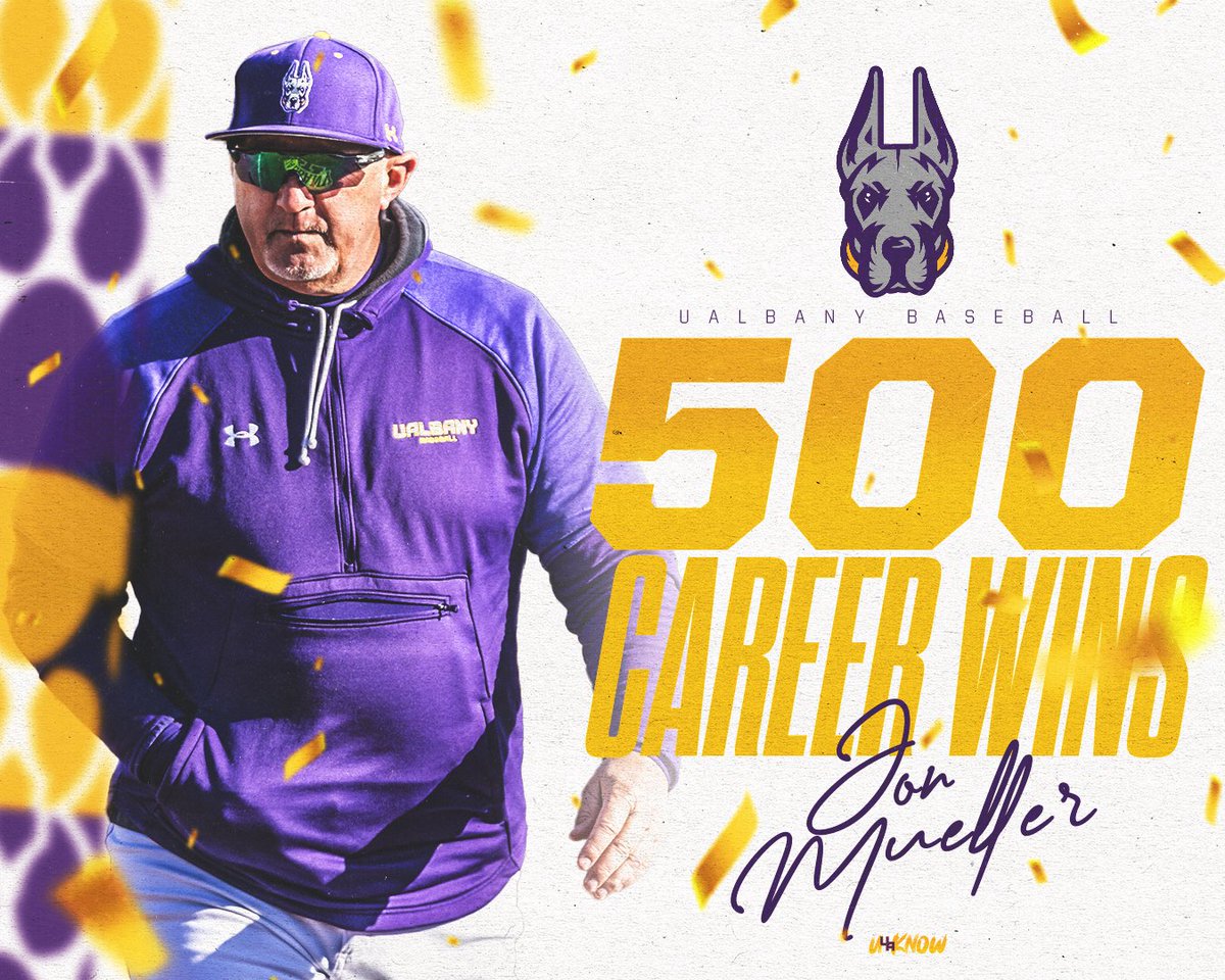 UAlbanyBaseball's tweet photo. Huge congratulations to Head Coach Jon Mueller for earning his 500th career win!! 

#UAUKNOW https://t.co/skYom4C1Kw