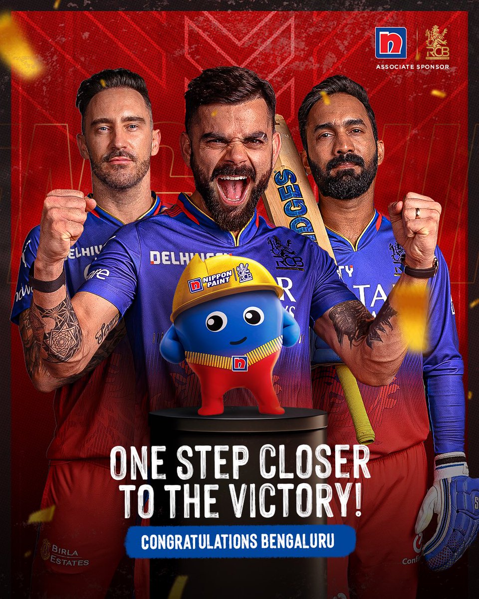 Congratulations to @RCBTweets .bengaluru for making it to the playoffs! Your dedication, hard work, and team spirit have inspired us all. Keep shining and make us proud! 🌟🏏 #PlayBold #RCB #RCBvsCSK #chinnaswamystadium #NipponPaint #NipponPaintIndia #Bengaluru