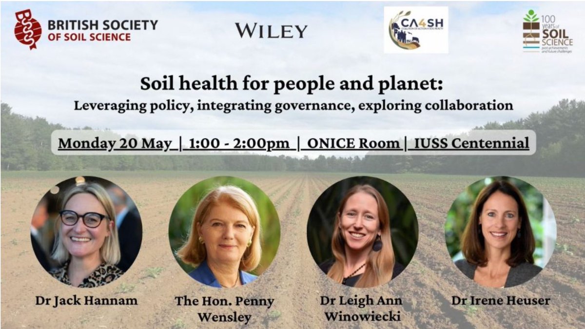 Join us for two of my favourite things @IUSS_ORG Centennial: #digital soil mapping & #soil #policy ➡️ @Soil_Science panel session w @lawinowiecki Hon Penny Wensley & Irene Heuser 20/05 ➡️ Digital Soil Mapping- what next? w Laura Poggio & Madlene Nussbaum 21/05 09:30 CET Hall 2