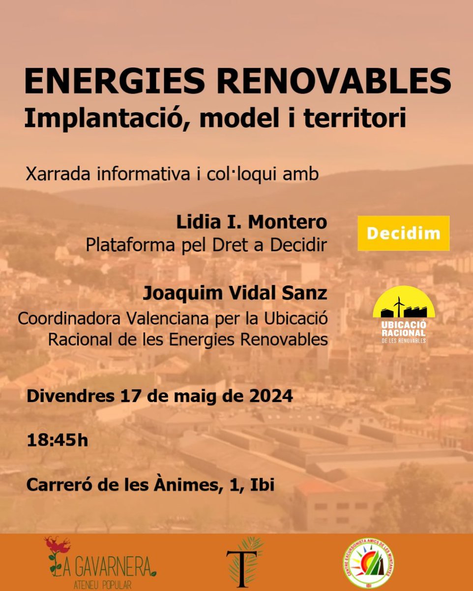 Ahir vam organitzar un acte conjunt amb <a href="/ubiracional/">Coordinadora Ubicació Racional</a> a l'<a href="/APLaGavarnera/">Ateneu Popular La Gavarnera</a> a Ibi, l'Alcoià. Xerrada participativa amb bona resposta de públic, sobre la transició energètica i quin impacte té al País si es fa al servei dels interessos del capital i no de la majoria.