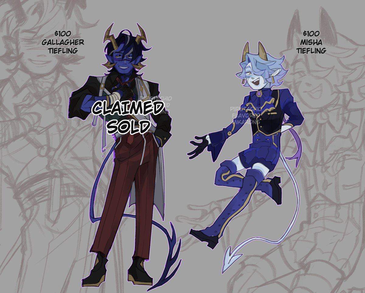 I got an HRT appointment tomorrow and Need one more claimed so here's the still open tiefling adopts/adoptables compiled! (sorry we didn't do much I'm piled up w c0mms and powerline going out)

rt/s are appreciated + info below 🌸