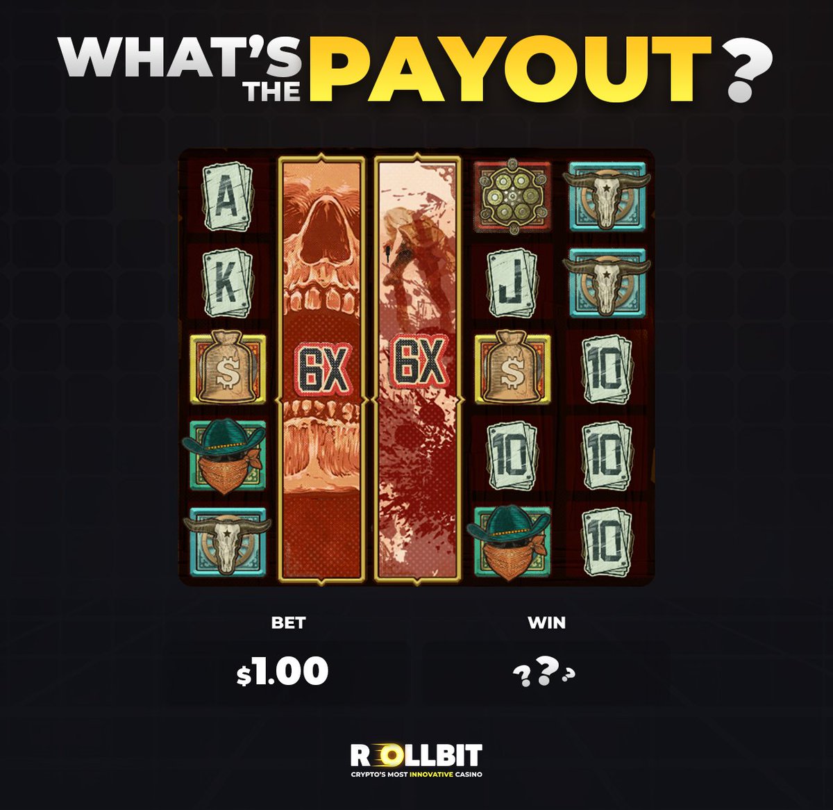 The game is Wanted Dead or a Wild.🎰 What's the payout of this screen after a $1 bet?🤔 Like, RP & take a guess for your chance to win $100!