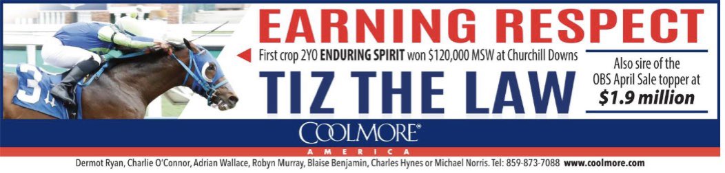 Earning respect 🤝 First crop 2YO Enduring Spirit, by @coolmoreamerica’s TIZ THE LAW, wins a $120,000 MSW at Churchill Downs!
