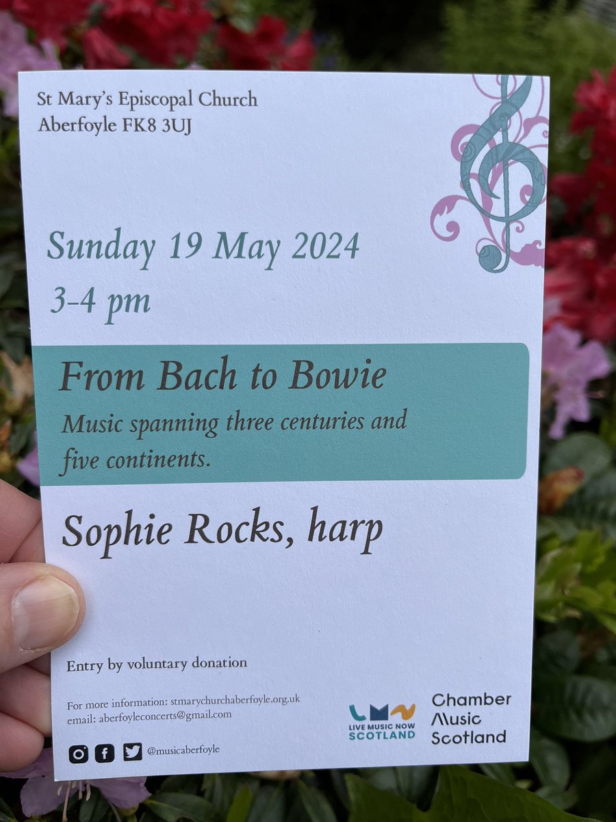 Come and enjoy a peaceful concert to set you up for the week ahead. #sophierocksharpist @WhatOnStirling @chambermusicsct @StMaryAberfoyle