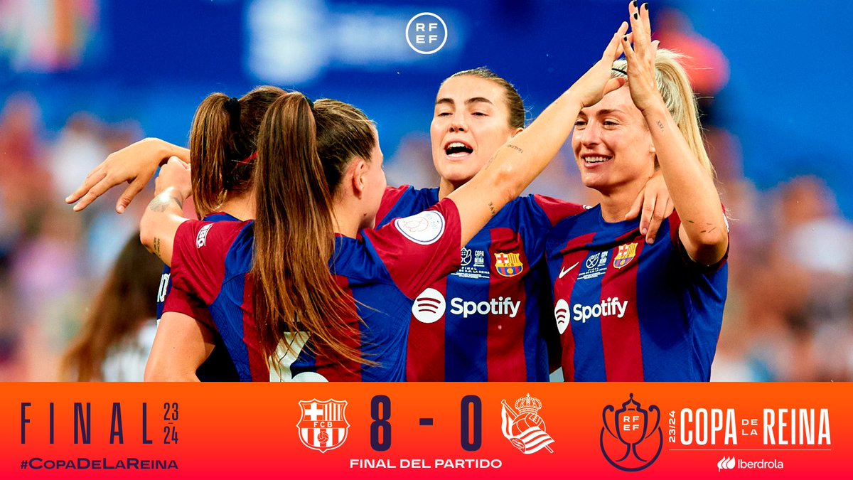 #CopaDeLaReina Final
<a href="/FCBfemeni/">FC Barcelona Femení</a> 8 <a href="/RealSociedadFEM/">Real Sociedad Femenino</a> 0

Enhorabuena <a href="/FCBfemeni/">FC Barcelona Femení</a> mucho animo <a href="/RealSociedadFEM/">Real Sociedad Femenino</a>