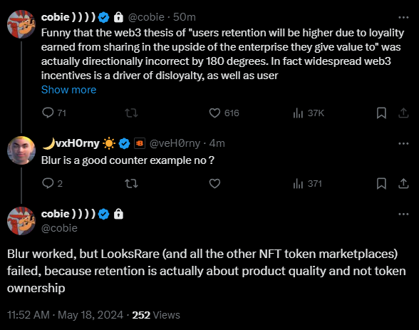 This is exactly why @HyperliquidX won't be just another perps dex airdrop farm like Aevo or Drift.

What's a better way to gauge user retention than looking at platform metrics right before and after a points program ends?

Study HL's OI in April vs May.