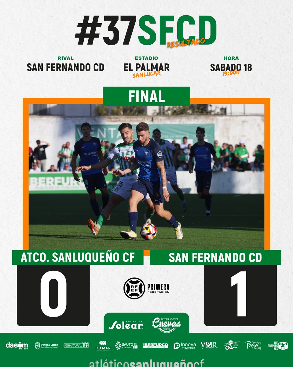 ⚽⏹️ FINAL / 0-1 Se acabó el encuentro en El Palmar con victoria visitante. #SanluqueñoSanFernando