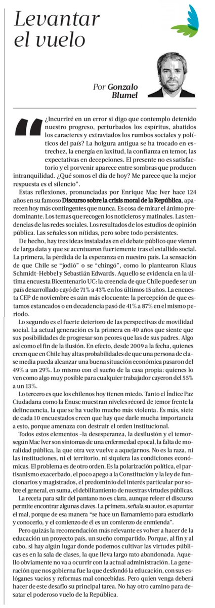 💬 OPINIÓN | Nuestro exministro Gonzalo Blumel hoy en La Tercera: “Volvamos a hacer de la Educación un proyecto país, un sueño compartido. La generación que nos gobierna desfondó la educación con eslóganes vacíos y reformas mal concebidas. Quien venga deberá hacer de este