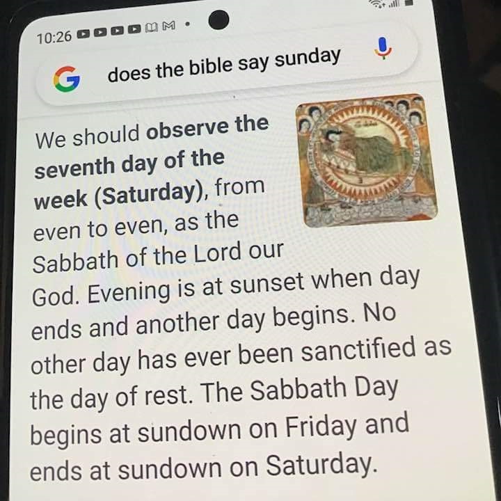 Google is more Spirit-led than most Bible preachers.

Learn the shocking history of the Sabbath: How it was changed from Saturday to Sunday by watching this video: bit.ly/3Jz3qGe

#sabbath #seventhdaysabbath #sabbathday #rememberthesabbath #christianquotes #christianmeme