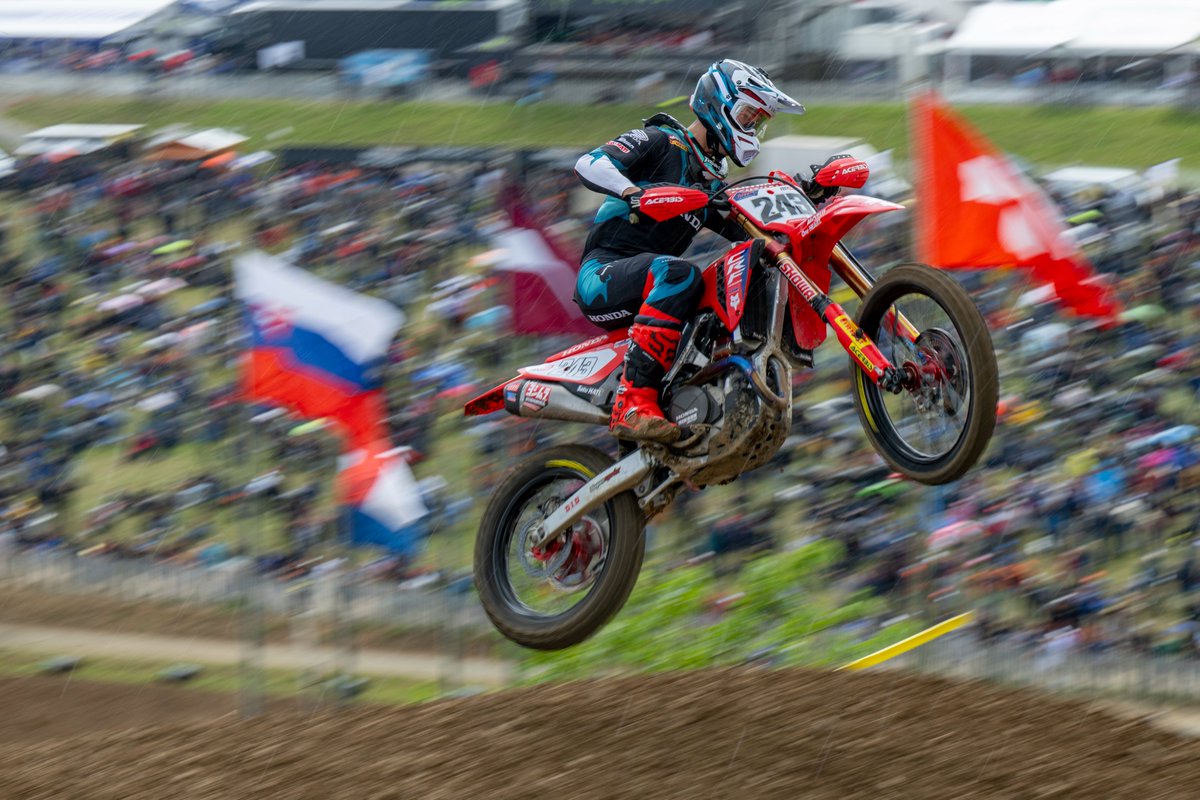 Today's MXGP Qualification race proved to be a muddy one after a rainstorm hit St. Jean d'Angely in the hour leading up to the gate drop. Tim Gajser rose to the occasion and finished the race second, securing a brace of points and a good gate pick for tomorrow's Motos #Honda