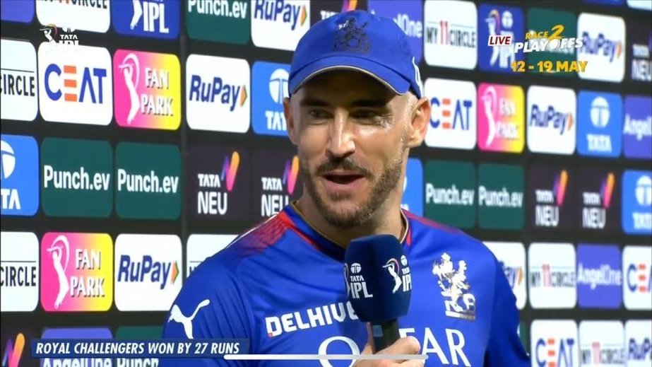 Faf Du Plessis said, 'I want to dedicate my POTM award to Yash Dayal. He has a golden heart, not easy defending with the wet ball'.