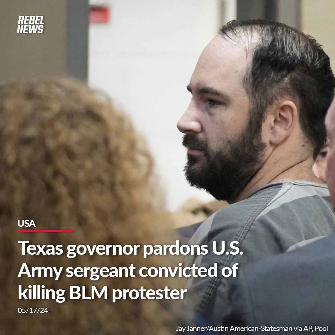 Texas Governor Greg Abbott has granted a full pardon to Daniel Perry, a 35-year-old U.S. Army sergeant who was convicted of murder in Travis County for killing a Black Lives Matter protester who approached his vehicle while armed with an AK-47. MORE: rebelne.ws/3ypppx2