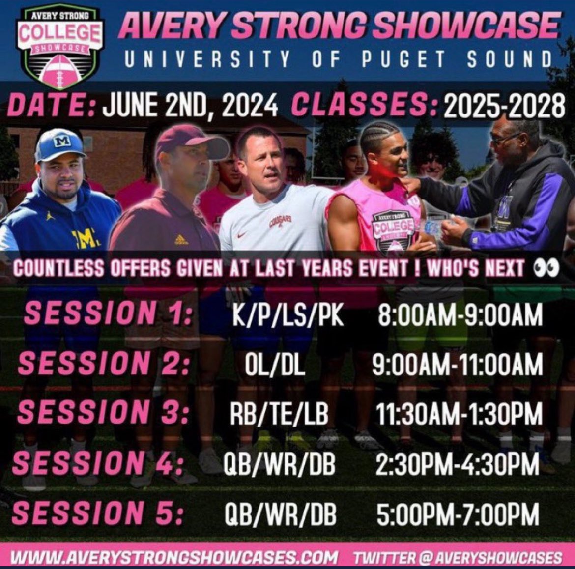 I will be attending the <a href="/AveryShowcases/">Avery Strong Showcases</a> in the LB session 

<a href="/TaylorBarton12/">Taylor Barton</a> 
<a href="/Ryan_Clary_/">Ryan Clary</a> 
<a href="/yelm_football/">Yelm Tornados</a>