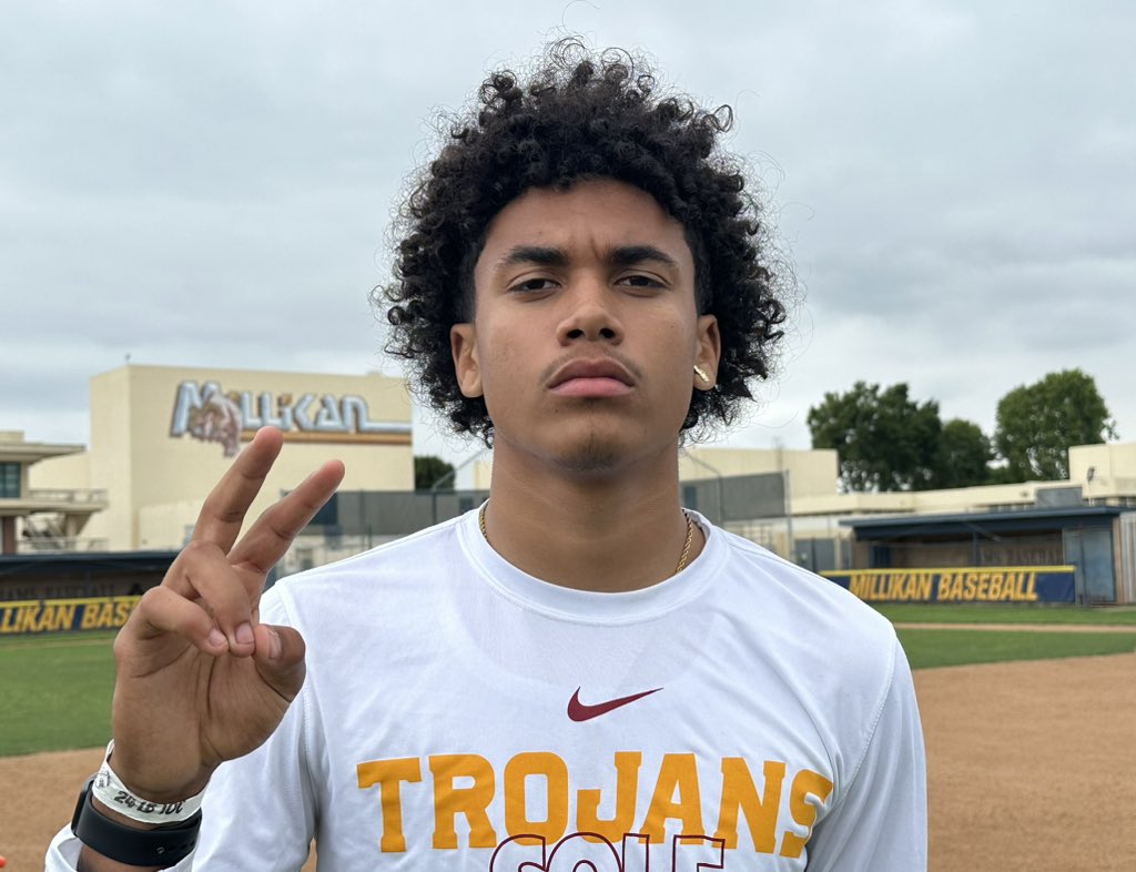 2025 DB and USC commit Trestin Castro is out at the Millikan TOC supporting his Upland teammates today and representing the Trojans. @USC_Rivals