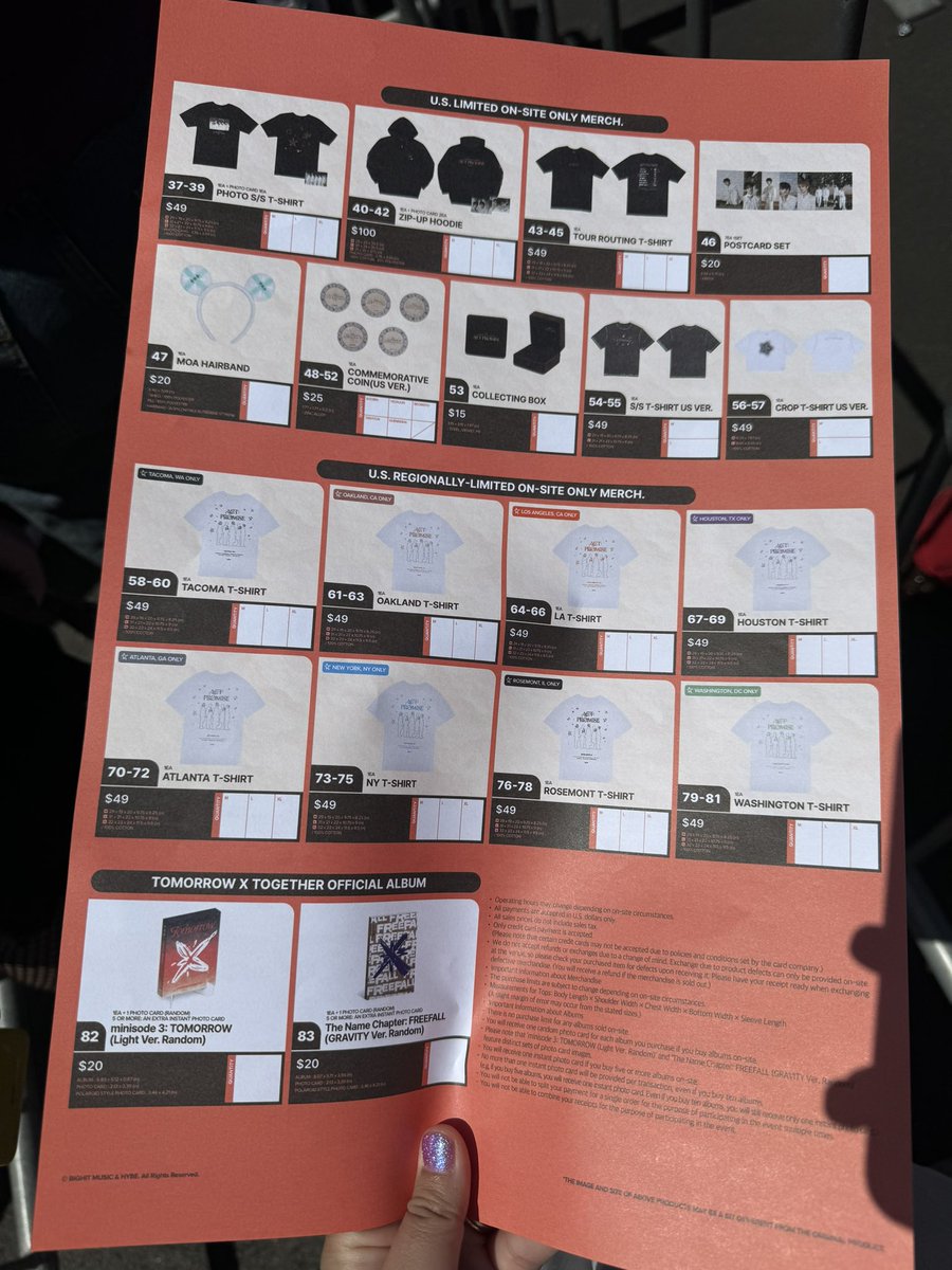 VIP merch line is not super fast. But here are the prices! #txt #txt_tour #txt_actpromise #txt_tour_actpromise #oakland #hueningkai #soobin #yeonjun #beomgyu #taehyun