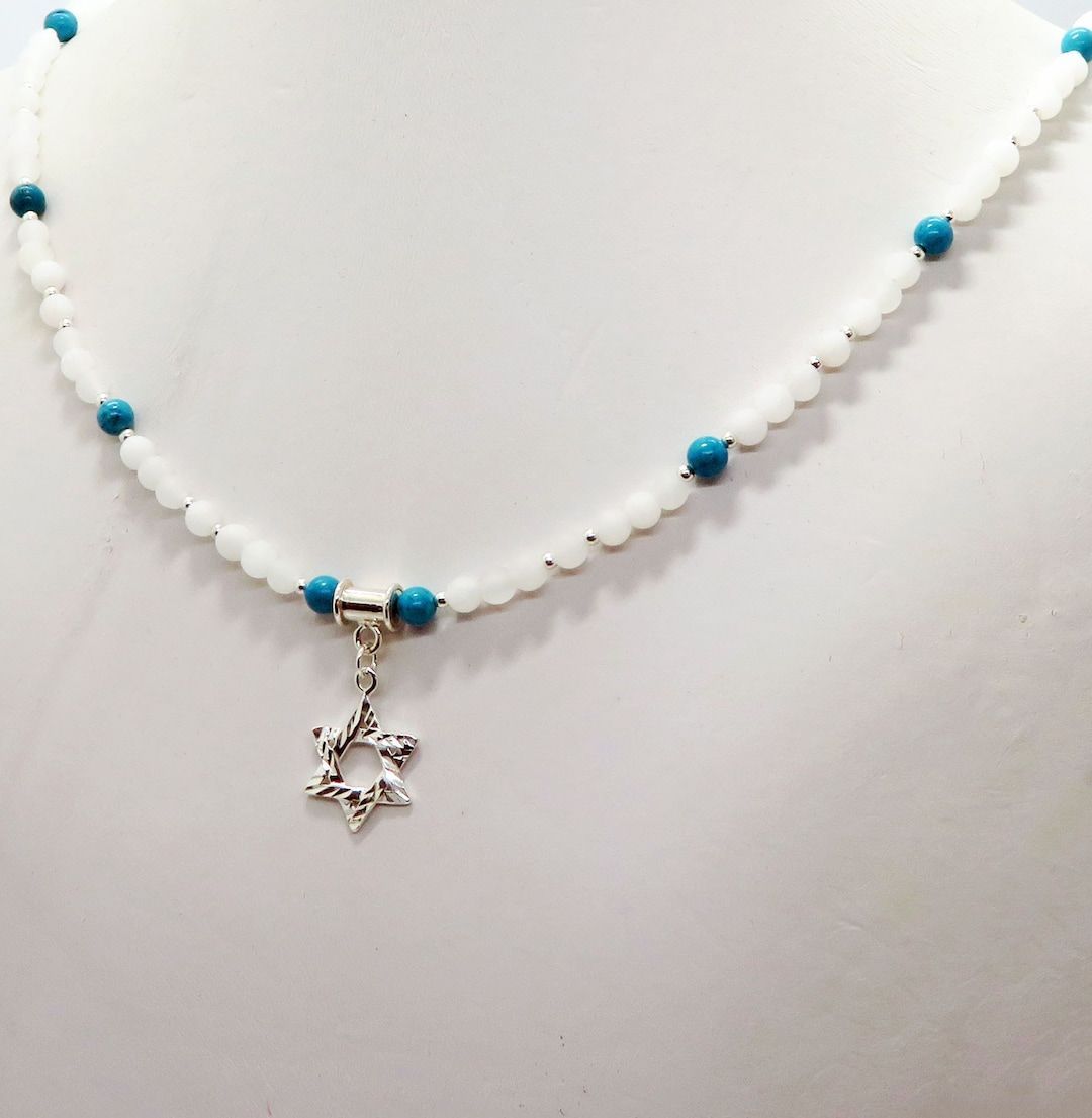 Sterling Silver Star of David Pendant Snow Quartz Turquoise Necklace From RivendellRocksSedona on Etsy #EJWTT buff.ly/3Sznn5k