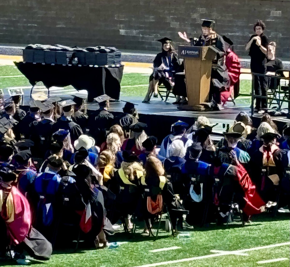 Incredibly proud of @augiefb ⁦@JayVianFarr⁩ for his commencement speech today at AU Graduation🙌. This young man has a future so bright you will need 😎. Now let’s go win another 🏆 #StudentAthlete #ServantLeader