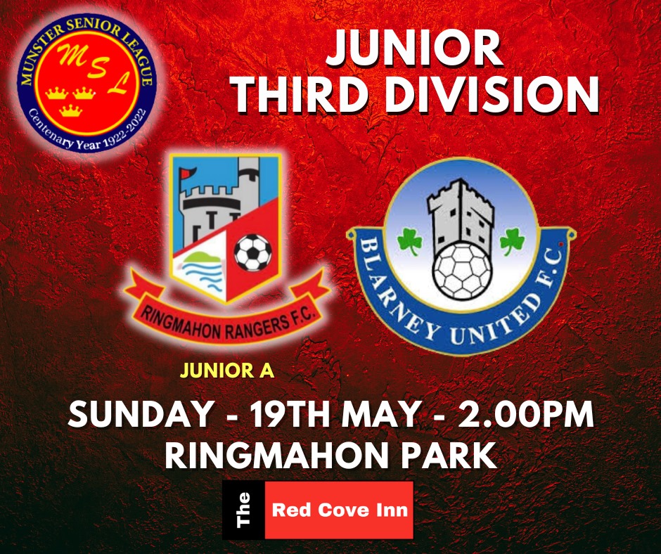 Our Junior-A side are back out again tomorrow afternoon when they host @BlarneyUnited in Ringmahon Park at 2.00pm. Best of luck lads 🔴⚫ @redcoveinn