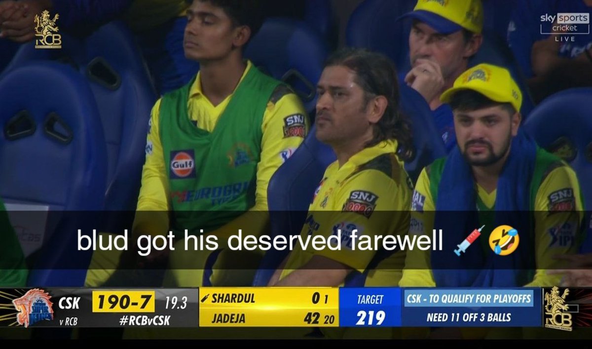 19th november was the day when yellow dogs were laughing enjoying on India's WC loss . Just 6 months later on 19th may , dhobi got the worst possible farewell and is the last time he's ever being seen playing cricket .

Karma is a boomerang
