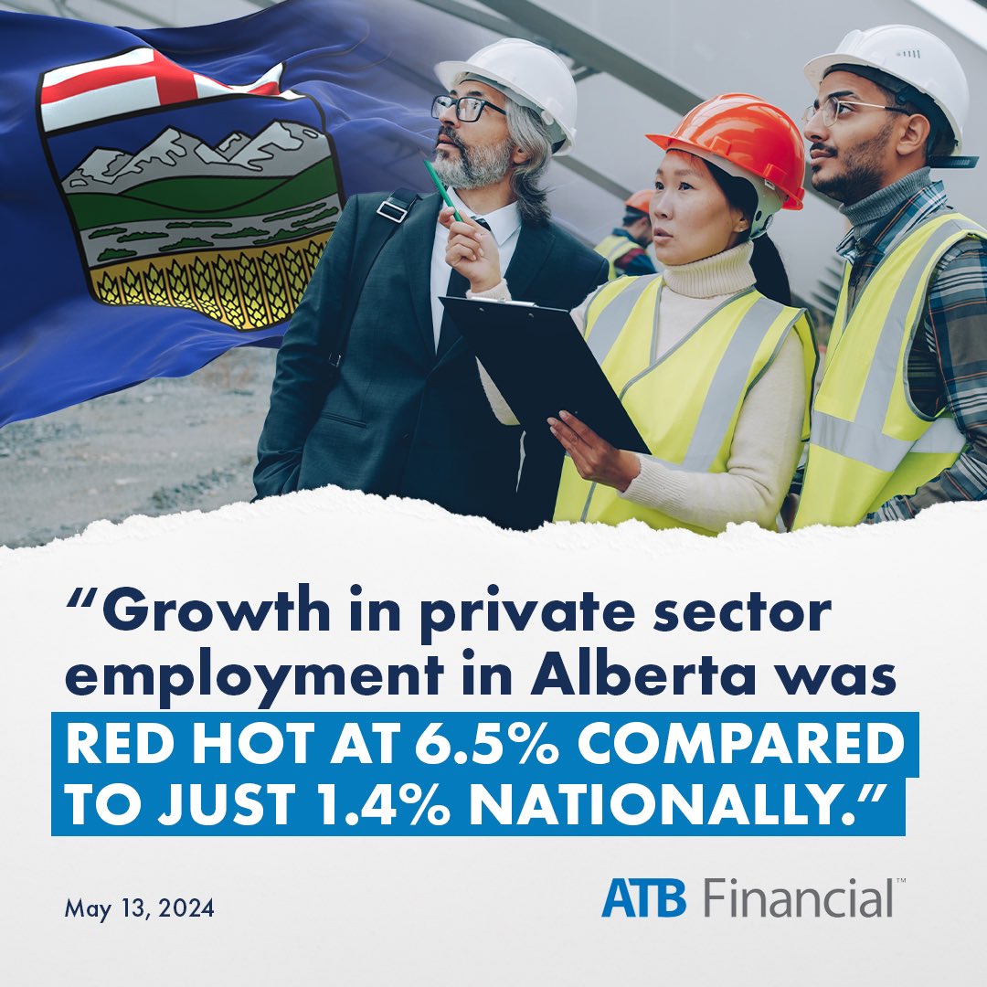 “Alberta's private sector employment growth is impressive at 6.5%, significantly outpacing the national average of 1.4%. This robust expansion highlights Alberta's dynamic economic environment and its role as a leader in job creation.” - ATB Read More: hello.atb.com/the-owl-differ…