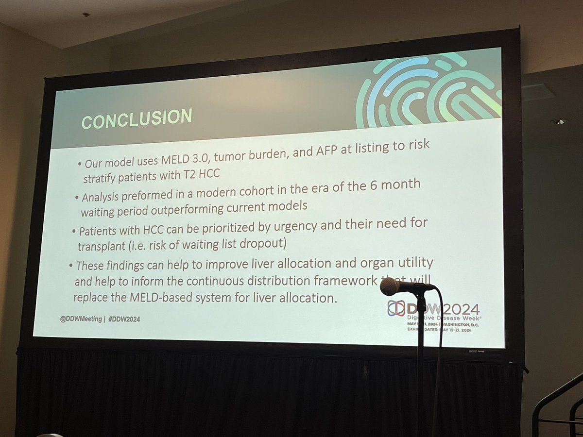 Congratulations to @StanfordMed resident Dr. Josh Norman on presenting practical points-based model to prioritize liver #transplant candidates with #HCC! #livertwitter #DDW2024 #livertransplant