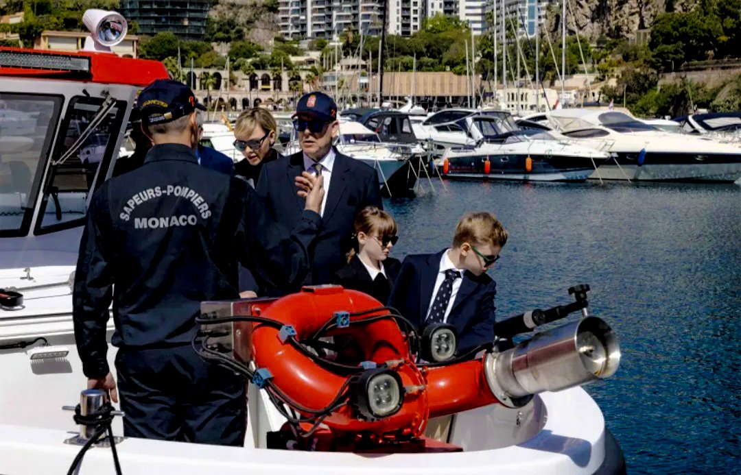 #PrinceAlbert II #PrincessCharlene #PrinceJacques and #PrincessGabriella of Monaco inaugurate the new rescue boat of the Monaco Fire Brigade, named “Prince Jacques” in honour of Prince Jacques, in Monaco 🚤 -May 4th 2024.