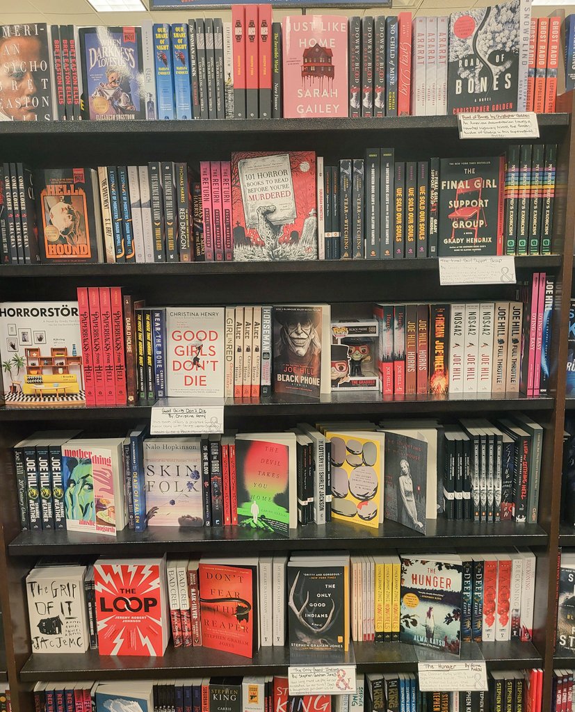At Barnes and Noble Prestonwood, spying some of my favorites. 🖤🖤 @SGJ72 @Gabino_Iglesias @ChristophGolden @almakatsu
