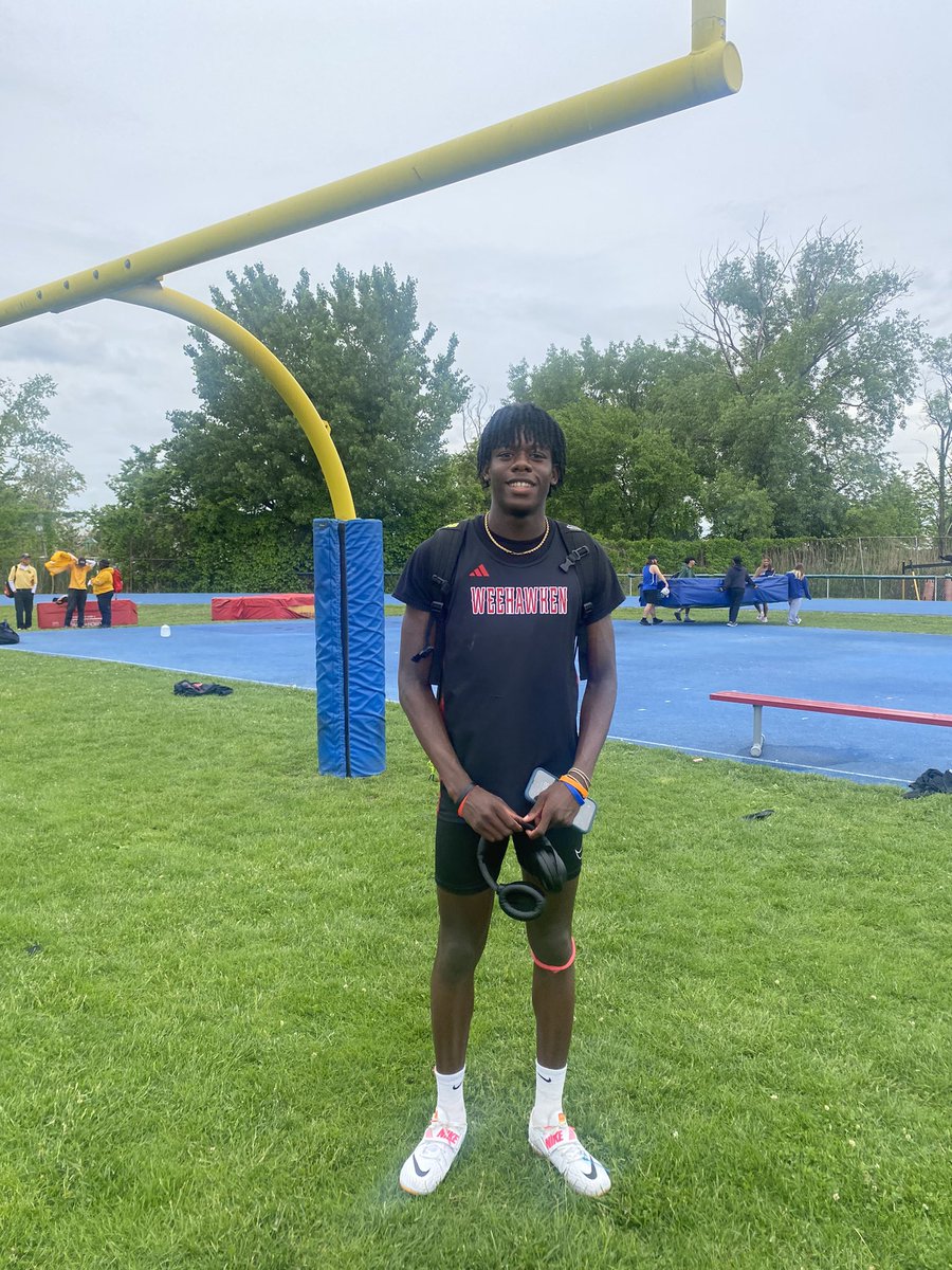Congratulations to the 3-time Hudson County high jump champ! … Jordan Russell had the high jump crew waiting for him to finish!