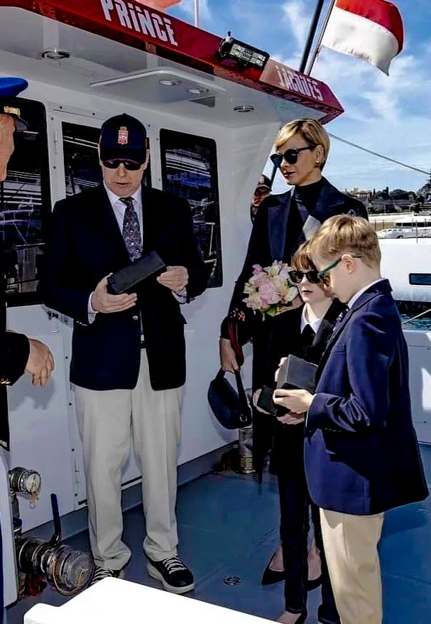 #PrinceAlbert II #PrincessCharlene #PrinceJacques and #PrincessGabriella of Monaco inaugurate the new rescue boat of the Monaco Fire Brigade, named “Prince Jacques” in honour of Prince Jacques, in Monaco 🚤 -May 4th 2024.