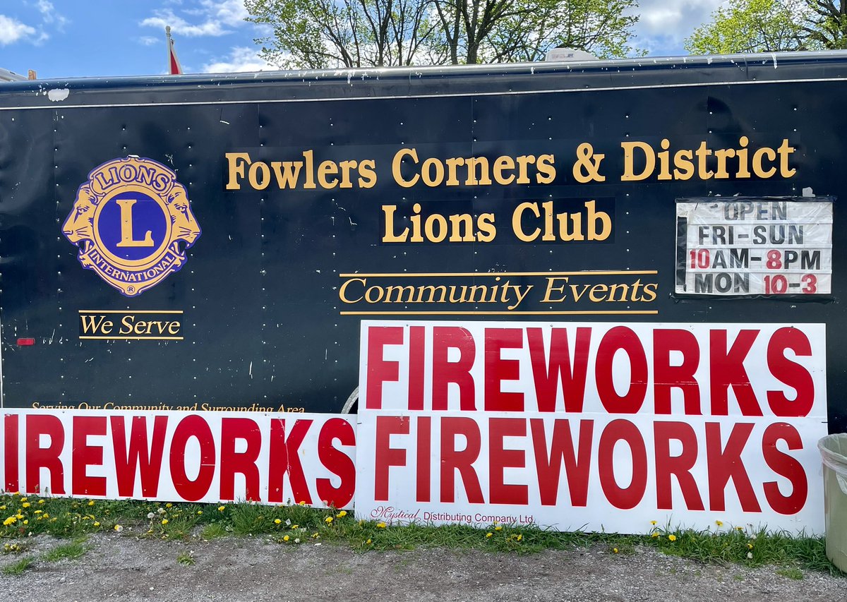 Come and get your Fireworks. We are here until 8pm tonight. Frankhill Road and Lindsay Road, downtown Fowlers Corners.