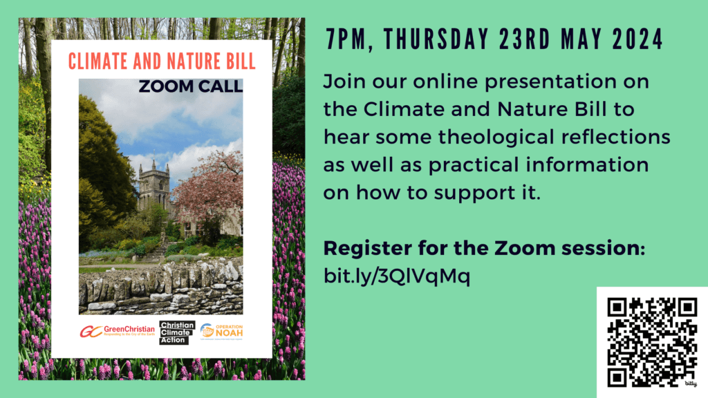 The Climate & Nature Bill Join us, 23rd May, online We'll hear from Zero Hour & Rev Vanessa Elston on why & how churches can support the Climate and Nature Bill. We are hosting this Zoom call in collaboration with Operation Noah and Green Christian. us02web.zoom.us/meeting/regist…