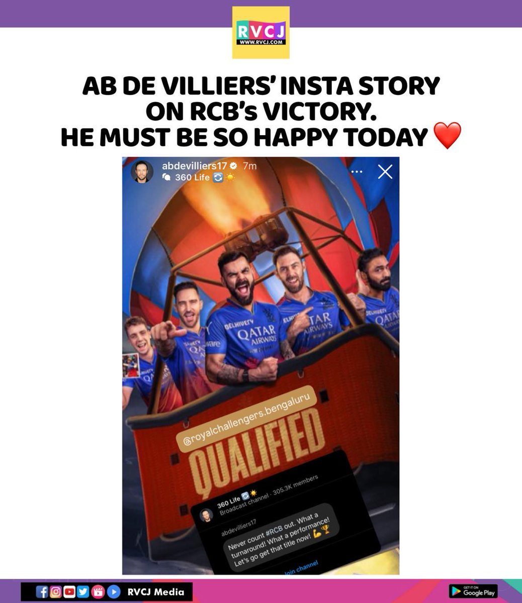 Ab de Villiers insta story #abdevilliers #rcb #royalchallengersbangalore #IPL2024 #yashdayal