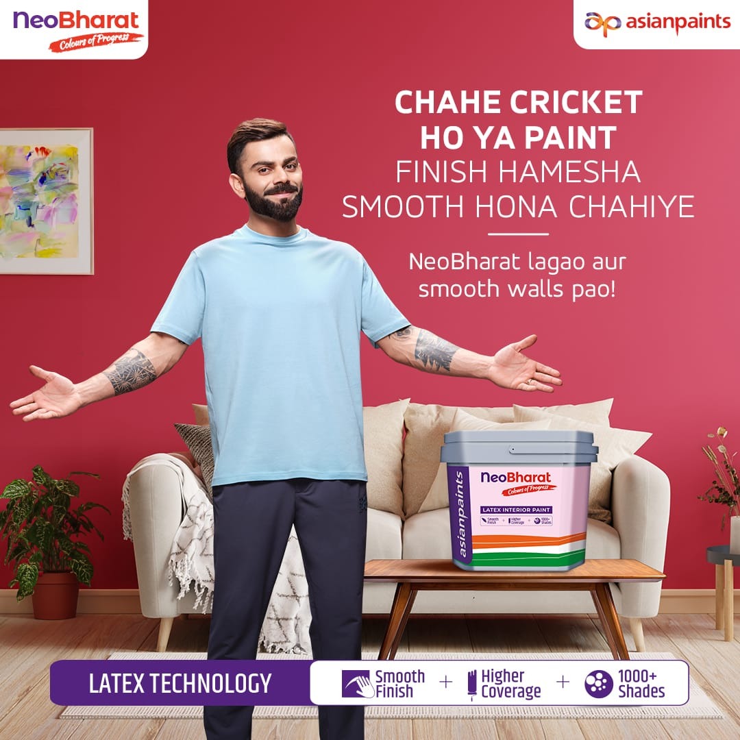 Ab har ghar khelega, har ghar khilega kyunki Asian Paints NeoBharat deta hai latex ka smooth finish, high coverage, aur 1000+ rang!✨ T&C apply* Watch @imVkohli bringing in Latex ki Lehar and usher in #ColoursOfProgress