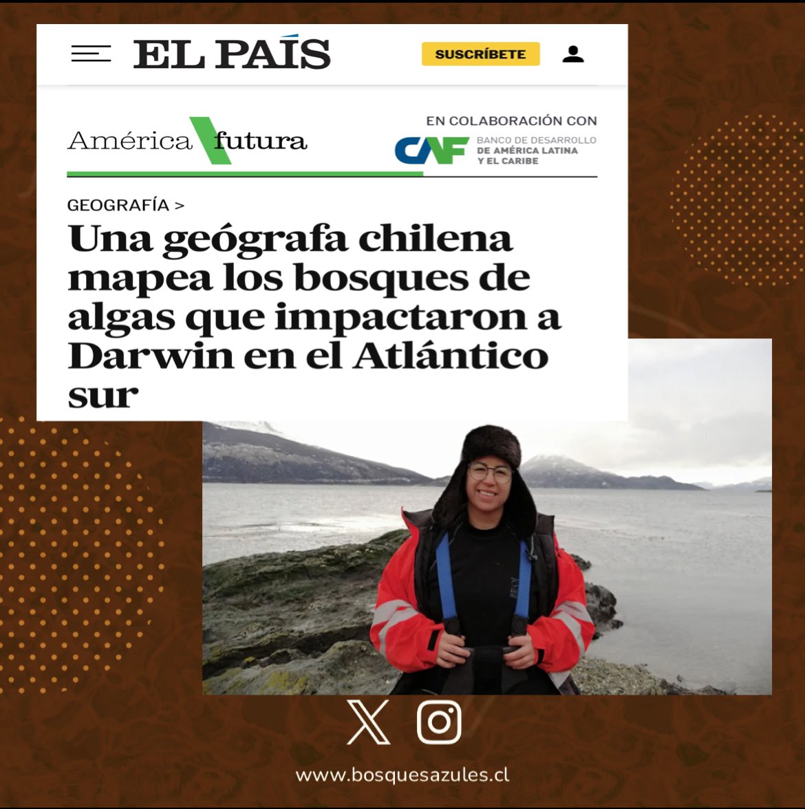 BosquesAzulesCL's tweet photo. A Alejandra Mora siempre le gustó contemplar los bosques de algas pardas desde Punta Arenas, en el extremo sur de Chile. Pero no fue hasta 2015, leyendo los diarios de viaje de Charles Darwin a bordo del Beagle, que acabó de entender lo que le fascinaban de ellas.
⬇️⬇️⬇️
Una geógrafa chilena mapea los bosques de algas que impactaron a Darwin en el Atlántico sur
Tremenda chilena @Alitamoras
😀🙌🤝😀
Un aplauso a su trabajo
👏🏼👏🏼👏🏼👏🏼
@elpais_america @UniofOxford @PatagoniaAzulCL @MasKelp_NGO @porelmar_org @DefendamsChiloe
@max_bello_m @Sepulinares
https://t.co/UBFFHrQRJx