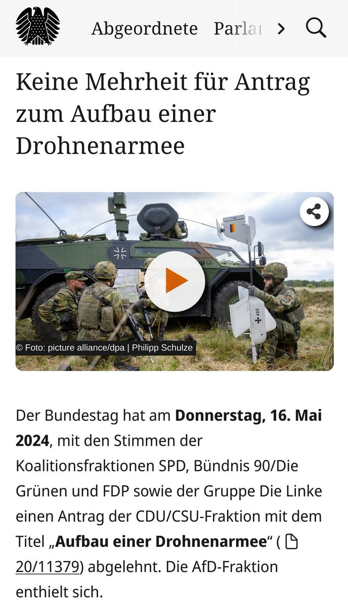 Wozu auch, die Angriffe der Ukraine auf russische Öldepots etc pp. haben ja gezeigt, wie sinnlos Drohnen sind…

Wie bekloppt sind die eigentlich?

Oder hat Nationalpazifist Mützenich mal wieder mit Konsequenzen gedroht?