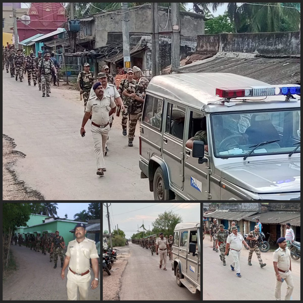 Under the guidance of @SPBalasore @sagarika_nath, IIC Kasafal Marine PS along with staff and troops of CAPF conducted Flag March in Kasafal Marine PS areas to ensure a free, fair, and incident-free #GeneralElections2024.