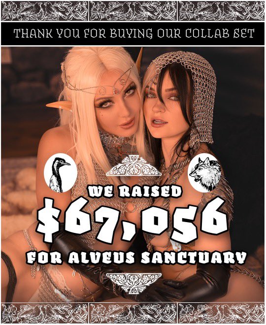 THANK YOU FOR GRABBING OUT COLLAB SET! With all your help @PeachJars & I were able to raise $67,056 for @AlveusSanctuary !! 😭 Thank you! Huge TY to @MartinWongPhoto + @ErickHVids for their amazing photography and videography & of course to Ry for being the best prop knight ❤️