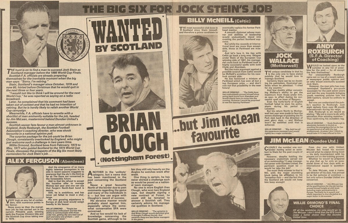 The Big Six for #JockStein's job - Wanted by #Scotland #Shoot! 1983-01-29