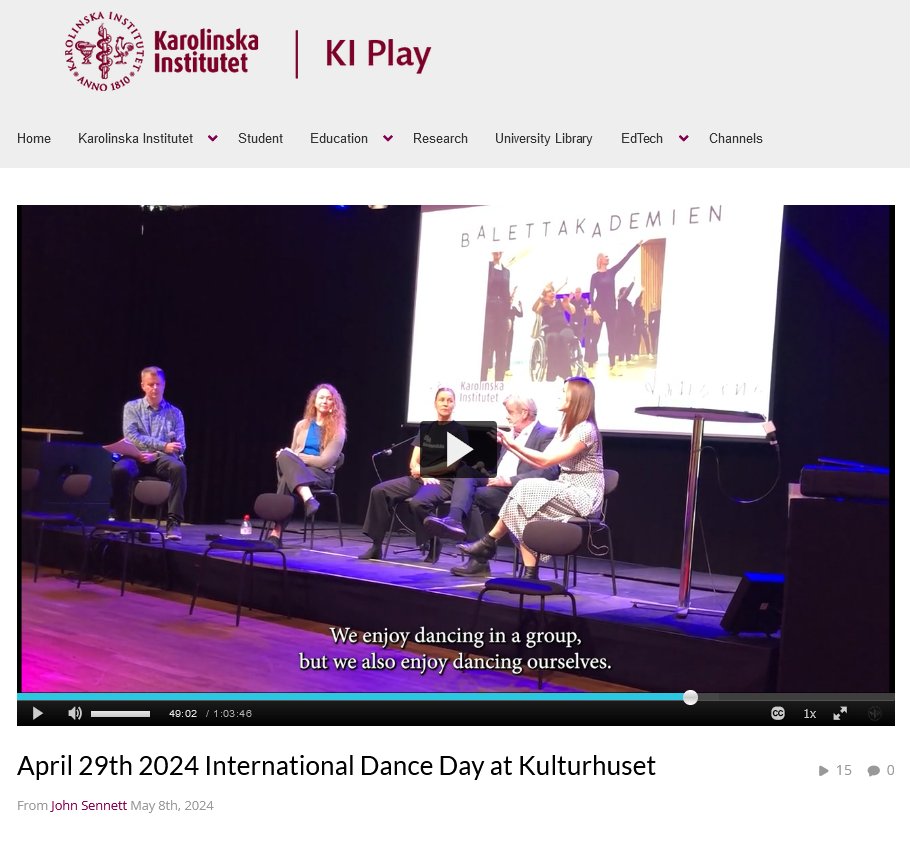Dr Nicoletta P. Lekka (@nicoletta_lekka) on Twitter photo ➡️ Watch a very interesting video of the celebration of Dance Day at Kulturhuset 🇸🇪 with an International perspective & Dance Health
☑️ Check the panel discussion between the key speakers @SaraPMHouston, <a href="/WiseMotionCo/">Dr. Hanna Poikonen</a>, Gunnar Bjursell & Åsa N. Åström!
▶️ play.ki.se/media/April+29… ➡️ Watch a very interesting video of the celebration of Dance Day at Kulturhuset 🇸🇪 with an International perspective & Dance Health
☑️ Check the panel discussion between the key speakers @SaraPMHouston, <a href="/WiseMotionCo/">Dr. Hanna Poikonen</a>, Gunnar Bjursell & Åsa N. Åström!
▶️ play.ki.se/media/April+29…